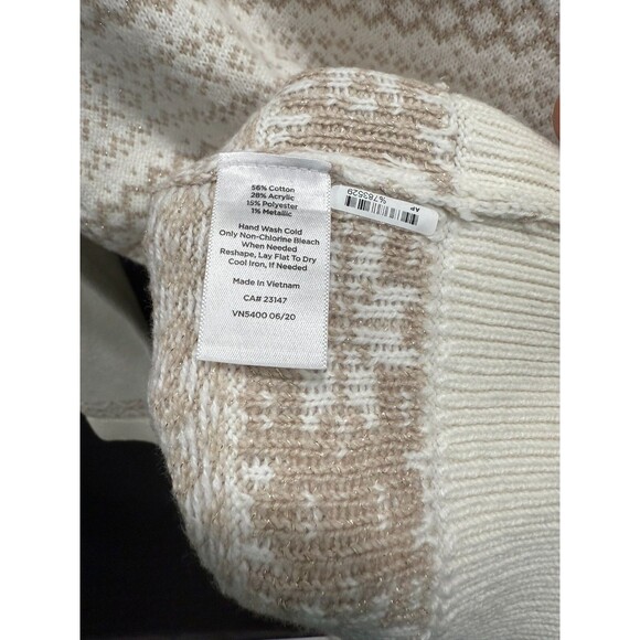 Talbots Sweater Ivory Gold Sparkle Fair Isle Small Snow Flake - Picture 8 of 8
